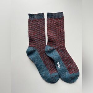 Fjallraven Striped Crew Wool Socks in Teal and Burgundy
